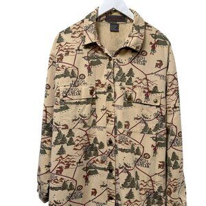 Vintage Geoffrey Hunter Campground Shirt 42 / 22W Plus Size Novelty Print Top
